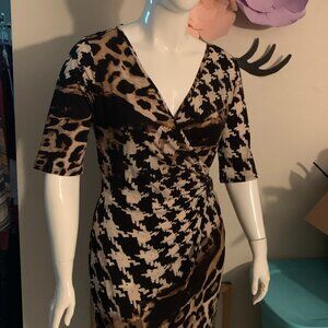 12- Covington - Black & Taupe Faux Wrap Dress